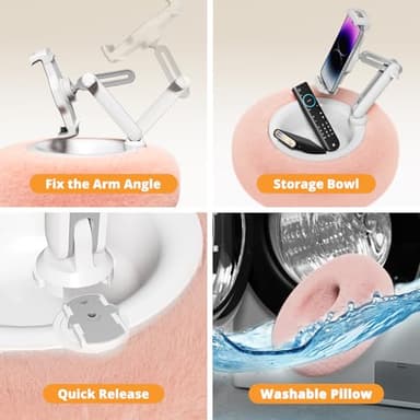 SupeDesk Tablet Pillow Stand for Reading, Adjustable Tablet Stand Phone Holder for Bed with Detachable Snack Bowl, Fits 4.7"-13" Kindle/Phones/Tablets, Watch Videos, Stream Media, Pink - Image 3