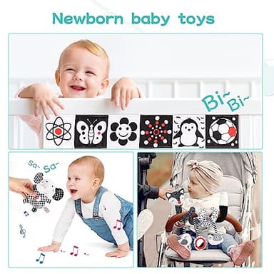 AJsupojouet High Contrast Black and White Baby Toys 3-Piece Newborn Essentials Set with Hanging Toys,Rattle Crib Mobile,baby Book & Car Seat Stroller Toys for 0-3-6-12 Months Infant Development - Image 6