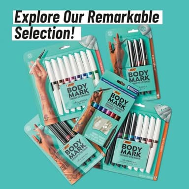 BIC BodyMark Temporary Tattoo Markers for Skin, Artist's Set, Mixed Tip, 8-Count Pack of Assorted Colors, Skin-Safe*, Cosmetic Quality - Image 2