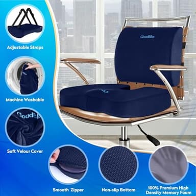 CloudBliss Seat Cushion,Office Chair Cushion,Car Seat Cushion,Lumbar Support Pillow for Office Chair,Back Support Memory Foam Pillow Coccyx Cushion for Tailbone Pain&Sciatica Pain Relief,Blue, X-Large - Image 3