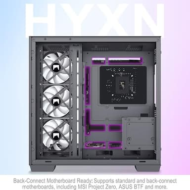 HYXN H1 HYXN ATX PC Case - Pre-Installed with 7 PWM ARGB Fans - Dual Cavity Mid-Tower PC Gaming Case - with Type-C - Can Hold up to 3X 360mm heatsinks simultaneously (Black, H1) - Image 11