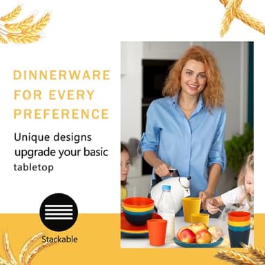 Rubtlamp Wheat Straw Dinnerware Set, 16Pcs Unbreakable Plates And Bowls Sets of 4, Plastic Plates Set Reusable (Four Colors) Include Dinner Platos, Dessert Platos, Cereal Bowls, Cups for Daily - Image 7