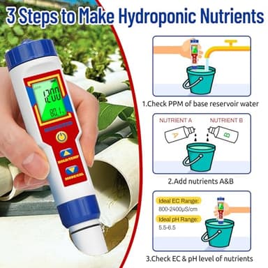 HOICATED pH ORP Tester for Chlorine Pool Salt Meter for Saltwater Swimming Pool Digital Salinity Meter Showing PPM for Hot Tub Spa Saltwater Aquarium Hydroponic EC Meter TDS Meter for Drinking Water - Image 5