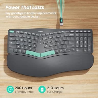 Nulea Wireless Ergonomic Keyboard, Split Keyboard with Cushioned Wrist Rest, Bluetooth and USB Connectivity, USB-C Rechargeable, Compatible with Windows Mac - Image 3