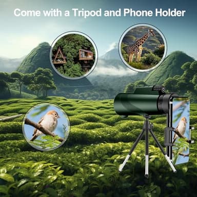 HYTAMY Monocular Telescope 80 x 100 High Powered Monoculars for Adults with Tripod，Monocular for Smartphone Suitable for Bird Watching Larger Vision, Hunting, Wildlife, Travel, Camping, Hiking (Green) - Image 6