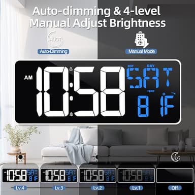 TXL 13 Inch Large Digital Wall Clock with Remote Control, 9 Color Night Light LED Desk Clock Digital with DST/Calendar/Temperature/Timer Function, Auto Dimmer, for Classroom, Living Room (White+Blue) - Image 4
