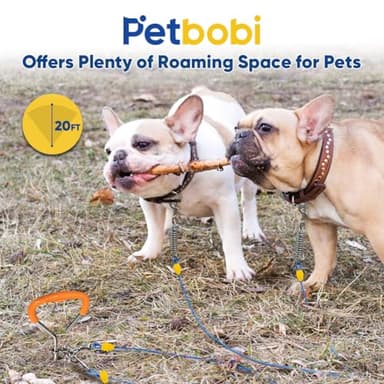 Petbobi Dog Tie-Out Cable and Stake - 20ft Heavy Duty Cable with Spring, No Tangle, 16in Ground Stake, Ideal for Yard, Camping and Beach, Suitable for Small Medium Large Dogs Up to 120 lbs, Blue - Image 4