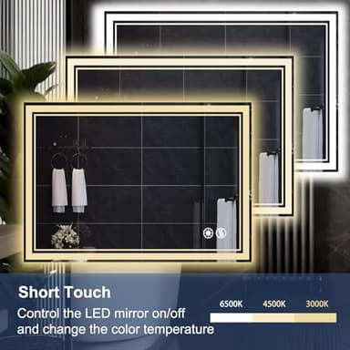 40“ x 32” Bathroom Mirror with Lights LED Mirror for Bathroom Anti-Fog Dimmable 3 Colors Memory Function Vanity Smart Mirror Home Decor Wall Mounted Horizontal/Vertical - Image 4