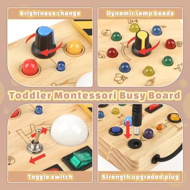 Joyreal Montessori Busy Board Wooden Sensory Toys for Toddler with LED Light Up Switch, Baby Fidget Board Travel Toys for 18+ Months, Boys Girls Birthday, Medium - Image 4
