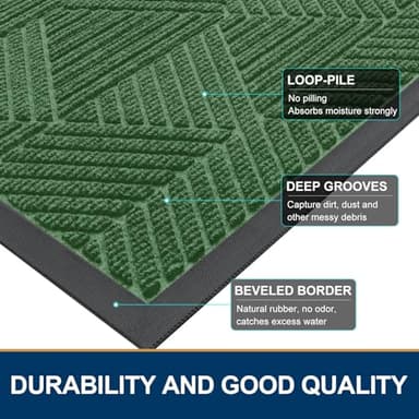 Smiry Front Door Mat Outside Entrance, Heavy Duty Sturdy Natural Rubber Doormat, Trap Dirt and Moisture, Easy Clean Low Profile Welcome Floor Mats for Indoor Outdoor Entry, 47x32 Inch, Green - Image 4