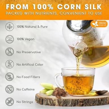 FreshDrinkUS, Premium 75 Tea Bags Corn Silk Tea, 100% Natural & Pure from Corn Silk. Corn Silk Herbal Tea. Clean Ingredients. Made with Natural Material Tea Bags. No Sugar, No Caffeine, Vegan. - Image 4