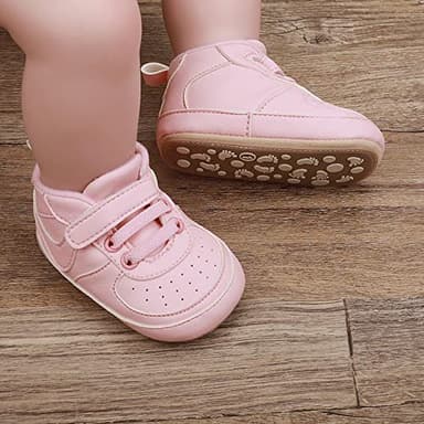 Clowora Unsex Baby Shoes Boys Girls Infant Sneakers Non-Slip Soft Rubber Sole Toddler Crib First Walker Lightweight Shoes (A02/Pink,3-6 Months) - Image 2