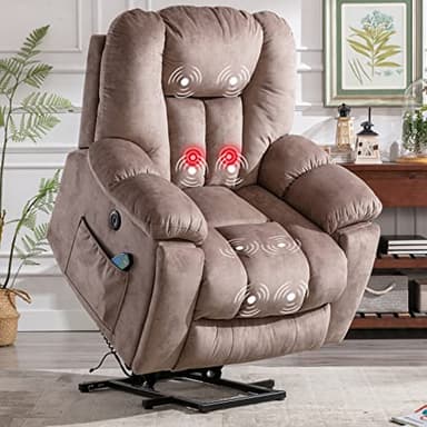 CANMOV Power Lift Recliner Chair with Massage and Heat for Elderly, Overstuffed Wide Recliners, Heavy Duty and Safety Motion Reclining Mechanism with USB Ports, 2 Concealed Cup Holders, Apricot - Image 1