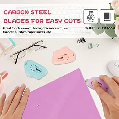 Cute Cloud Box Cutter Retractable, 6Pcs Mini Utility Knife Letter Opener Envelope Slitter, Small Package Opener Paper Cutters with Keychain Hole for Office Home School Stationery DIY Crafts - Image 4