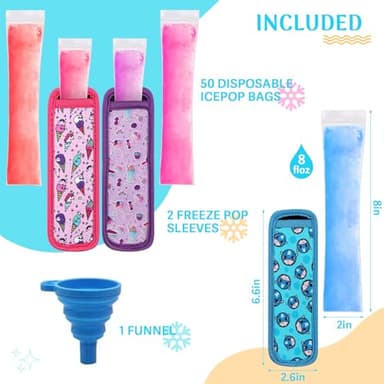 Freezer Pop Bags Set Including 50 Disposable Ice Popsicles Molds 2 Popsicle Holders for Kids, Popsicle Bags With Zip Seals for Healthy Snacks, Yogurt Tubes, Juice Fruit Smoothies Popsicle Mold - Image 2
