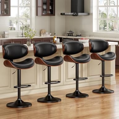 YaFiti Swivel Bar Stools Set of 2 for Kitchen Counter, Adjustable Bentwood Barstools, Modern PU Leather Upholstered Bar Chair with Back and Footrest, for Bar, Kitchen, Dining Room, Black - Image 2