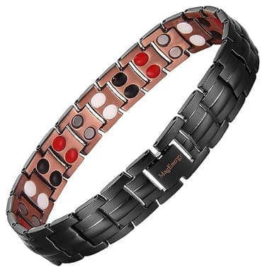 MagEnergy Men's Copper Magnetic Bracelet, 99.9% Pure Copper Bracelet with 4 Elements Double-Row Strength Magnets, Adjustable Jewelry with Gift Box, Black-4 - Image 1