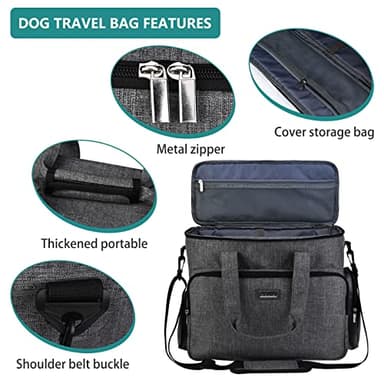 BAGLHER Dog Travel Bag, Airline Approved Pet Tote Organizer with Multi-Function Pockets, 2 X Food Storage Containers and 2 X Collapsible Dog Bowls, Perfect Weekend Pet Travel Set for Dog, Cat Grey - Image 4