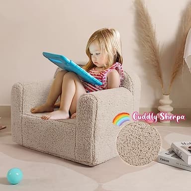 MOMCAYWEX Kids Snuggly-Soft Sherpa Chair, Cuddly Toddler Foam Chair for Boys and Girls, Light Grey - Image 4