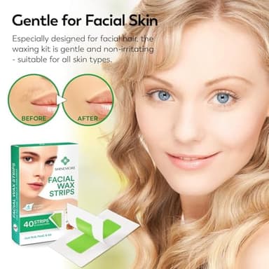 ShineMore Facial Wax Strips for hair removal - Hypoallergenic for All Skin Types - - Gentle and Fast-Working for Face, Eyebrow, Upper Lip, and Chin (40 Women Wax Strips + 4 Calming Oil Wipes NATURE NATION Ingredients ) - Image 3