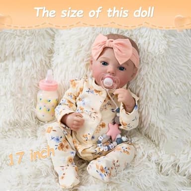 MYREBABY 17" Realistic and Cute Reborn Baby Girl Zoey Opened Her Eyes, Handmade Lifelike Reborn Doll, Advanced Painted Vinyl Gift Set for Kids Age 3+ - Image 5