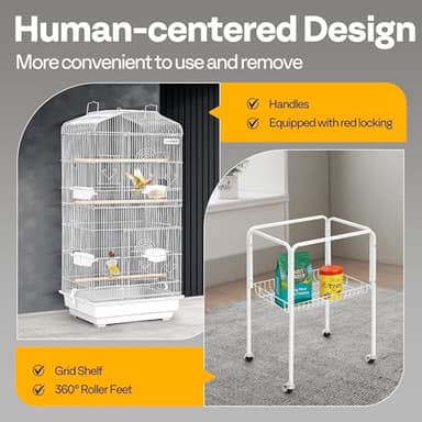 VIVOHOME 64 Inch Bird Cage with Play Top and Rolling Stand for Parrots Conures Lovebird Cockatiel Parakeets White - Image 3