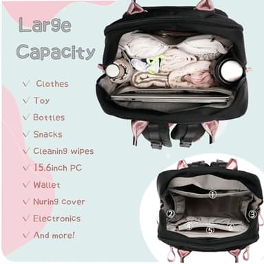 LORADI 18 Pockets Large Diaper Bag Backpack with Waterproof Pockets and Stroller Buckle, Convertible Baby Bag (Black, Large) - Image 4