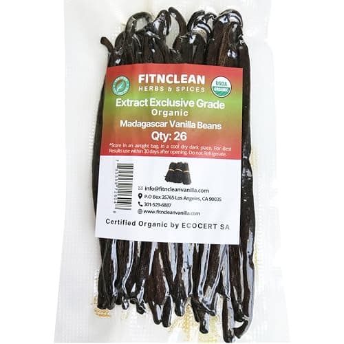 26 Organic Madagascar Vanilla Beans Extract Exclusive Grade B| 4.5" - 5.5" by FITNCLEAN VANILLA| Certified USDA Organic. Bulk Dry Whole Bourbon NON-GMO Pods - Image 1