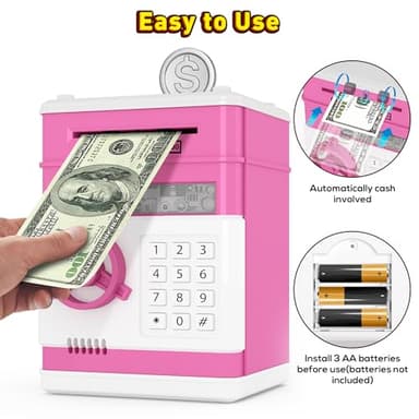ATM Piggy Bank for Boys Girls, Electronic Money Bank with Password Paper Money Saving Box Coin Can Kids Safe Bank, Birthday Gift Toy for Kids Adults - Image 3