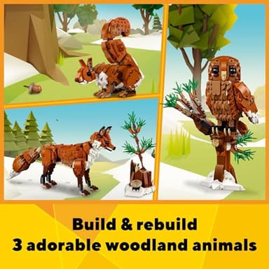LEGO Creator 3 in 1 Forest Animals Red Fox Toys - Building Toys for Kids, Boys & Girls, Ages 9+ - Animal Figurine W/ 3 Building Options into Fox, Owl, or Squirrel - 31154 - Image 2