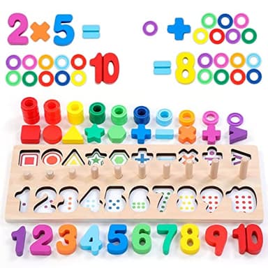 GeroCrew Wooden Montessori Toys for Kids Toddler Number Puzzles Sorter Counting Shape Stacker Stacking Game Preschool Toys for Boy Girl Learning Education Math Blocks Year Old Girl Gifts (Rainbow) - Image 8