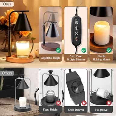 Marycele Black Candle Warmer Lamp with Timer, Height Adjustable Electric Lamp Candle Warmer, Black Home Room Decor Aesthetic Gifts for Women - Image 4