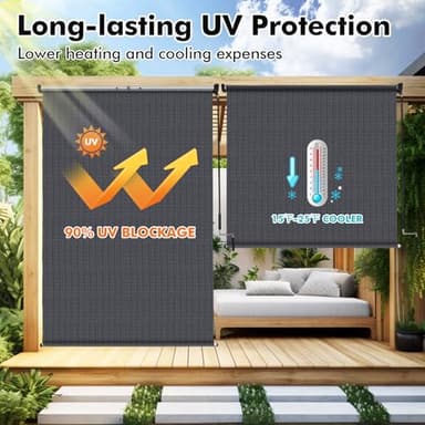 Artpuch Outdoor Roller Shade 6' W x 6' H, Blue Gray Exterior Cordless Patio Shades Roll Up Blinds with Spliced Pole Design, (2 Poles, One-Piece Fabric) - Image 2