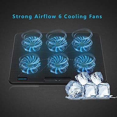 LIANGSTAR Laptop Cooling Pad, Laptop Cooler with 6 Quiet Fans for 12-17 Inch Notebook Gaming Fan Stable Stand, 7 Height & Wind Speed Adjustable, 2 USB Port & Phone Holder (Black) - Image 4