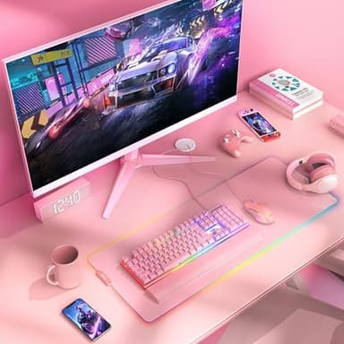 RedThunder K10 Wired Gaming Keyboard and Mouse and Wrist Rest Combo, RGB Backlit, Mechanical Feel Anti-ghosting Keyboard + 7D 7200 DPI Mice+Soft Leather Wrist Rest 3 in 1 PC Gamer Accessories(Pink - Image 3