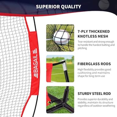 BAGAIL 7x7 ft Baseball & Softball Practice Net with Bow Frame for Batting, Hitting, Pitching, Portable Baseball Throwing Net with 2 Strike Zone Batting Tee, Carry Bag, Great for All Levels - Image 2