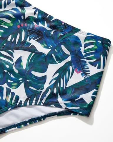 SUUKSESS Women Slimming Tummy Control Tankini Bathing Suits Ruffle High Waisted High Neck 2 Piece Swimsuits(Blue Floral,L) - Image 4