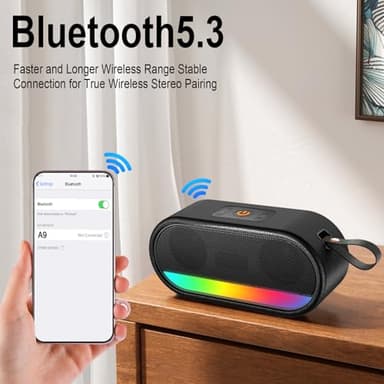 Portable Bluetooth Speaker with LED Lights, 24W Loud Sound Punchy Bass, Portable Wireless Up to 10H Playtime, Built-in Mic Bluetooth 5.3, IPX6 Waterproof Wireless Speaker for Home/Outdoor/Party/Beach - Image 5