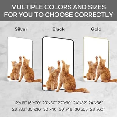 Wall Mount Mirror for Bathroom, Brushed Black Metal Framed Large Rounded Corner Rectangular Vanity Mirror, Tempered Glass, Anti-Rust, Hangs Horizontally or Vertically (30" x 40", Black - Image 8