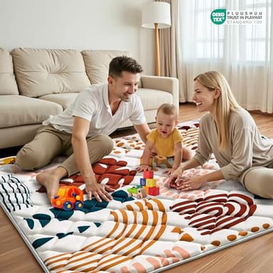 PLUUSHUU Baby Play Mats for Floor, 71x59 Playpen Mat for Babies, Extra Thicker & Soft Floor Crawling Mat, Foldable Non-Slip Playmat Cushioned for Infants Toddlers, Boho Leaf Design - Image 5