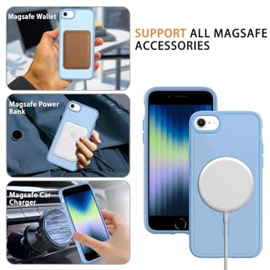 Magnetic for iPhone SE Case 2022/3rd/2020/2nd gen, iPhone 8 & iPhone 7 [Compatible with Magsafe] Shockproof Slim Translucent Matte Protective Phone Case - Light Blue - Image 6