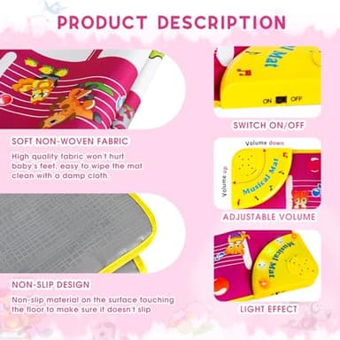 M SANMERSEN Piano Mat - Musical Keyboard Floor Playmat 39.5" Electronic Music Animal Touch Play Blanket Funny Xmas Gift Toy for 1 2 3 Year Old - Image 3