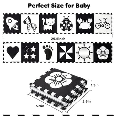 URMYWO Black and White Tummy Time High Contrast Newborn Toys 0-3 Months, Soft Baby Book, Visual Stimulation Montessori Sensory Infant Toys 0-6-12 Months, Shower Gift for Boys Girls - Image 4