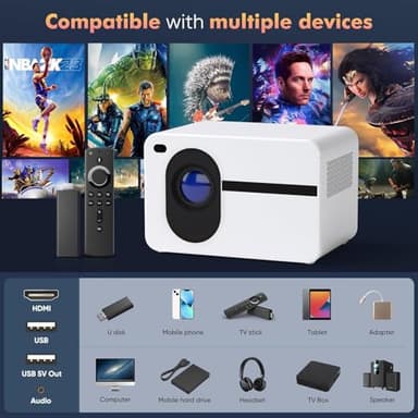 Wielio Projector with WiFi and Bluetooth Native 1080P Full HD Projector 18000 Lumens Outdoor 200" Projection Screen Video Movie Proyector Compatible with Smartphone, HDMI,USB,AV,Fire Stick, PS5, White - Image 6