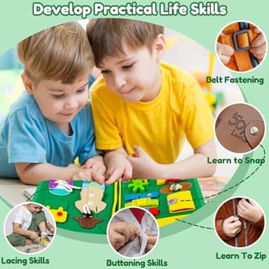 Qizfun Busy Board Book Montessori Toys for 1 2 3 4 Year Old, Boy Girl Birthday Gifts, Educational Sensory Learning Toys for Toddlers 1-3, Car Airplane Travel Activities Toys for Kids Ages 2-4 Year Old - Image 5