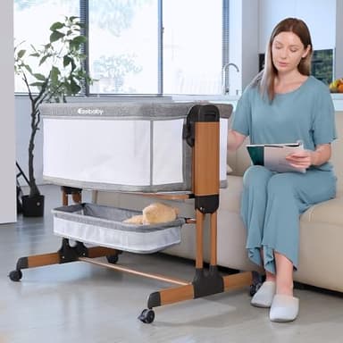 Ezebaby 3-in-1 Baby Bassinet, Rocking Baby Bassinets Bedside Sleeper, Adjustable Portable Crib for Newborn Infant with Wheels Storage Basket and Mesh Sides - Image 6