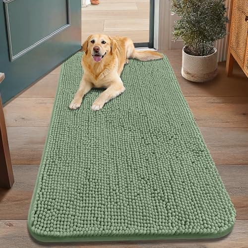 Smiry Dog Door Mat for Muddy Paws 48x30, Absorbs Moisture and Dirt Doormat, Non-Slip Washable Quick Dry Chenille Front Door Mat Indoor Entrance, Entryway Carpet for Inside Floor, Olive Green - Image 1
