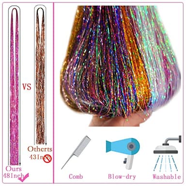 Fairy Hair Tinsel Kit with Tools 48 Inch Heat Resistant Safe 12 Colors Glitter Tinsel Hair Extensions 3200 strands (12 Colors, 3200 Strands) - Image 4