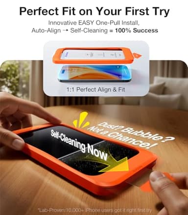 UltraGlass TOP 9H+ Armor for iPhone 17 Pro Screen Protector [NO.1 Military Grade Shatterproof] Screen Protector 17 Pro Tempered Glass 17Pro 6.3" 2025 [Longest Durable] OneStep Installation, 2 Pack - Image 6