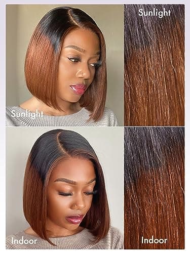 LUVME HAIR 10" Mix Brown Glueless Bob Wigs Human Hair Pre Plucked, 5x5 HD Lace Closure Wigs Human Hair 180 Density, Ready to Go Wig with Bleached Knots & Pre Cut Lace - Image 6